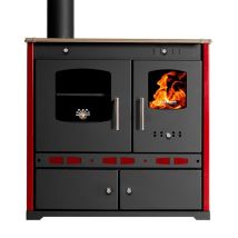 Holzherd Prometey Perfect Eco Lux Bordeaux – 7,5 Kw – Gussplatte, Klassisch Elegante Optik, Thermische Effizienz Und Rauchrohr Links – Energieklasse A