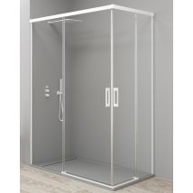 Mampara Ducha Rectangular Angular Corredera 2 Puertas + 2 Fijos Cristal 6mm Antical Transparente Perfil Blanco Mate - 80 Cm (adaptable 75-80cm) - 85 