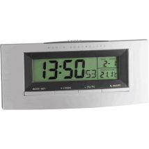Funkwecker Silber Schwarz – Innentemperaturanzeige – Weckalarm mit Snooze-Funktion – Hintergrundbeleuchtung
