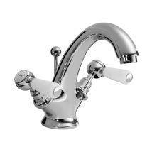 Bayswater Lever Hex Mono Basin Mixer Tap With Waste - White/chrome