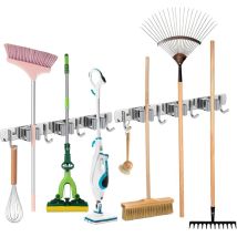 Porte Balais Mural En Acier Inoxydable – 3 Emplacements Et 4 Crochets – Installation Auto-adhésive Ou Par Vis – Pour Cuisine, Garage, Salle De Bain