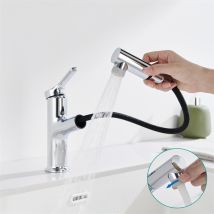 Detbom - Grifo De Baño Con Ducha Extraíble Grifo Mezclador Para Lavabo Con 2 Chorros Grifo Mezclador Cromado Para Baño