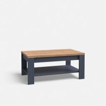 Mesa De Centro En Roble Y Azul Marino Con Estante 100x45x60 Bohol