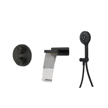 Paini France Robinetterie - Pack Mezclador Termostático Para Baño-ducha Empotrable Redondo Paini Rubí Negro Mate