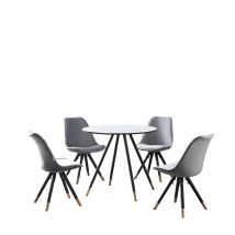 Pn Home - Dorchester Lux Sofia Dining Set - A White Wooden Dining Table And Set Of 4 Light Grey Vevet Dining Chairs - Dining Room Kitchen