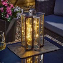 Lanterne Solaire Firefly Star Avec 60 Micro-leds Blanc Chaud – Vitres En Verre – Structure Effet Cuivré – Autonome Et Sans Fil – Marco Paul
