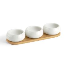 Tapas - Set De 3 Coupelles Apéritives En Céramique Avec Plateau En Bambou