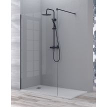 Mampara Ducha Fijo Walk In Vidrio Templado 8mm Antical Transparente Altura 195cm 80 Cm (1 Fijo) Perfil Negro Mate