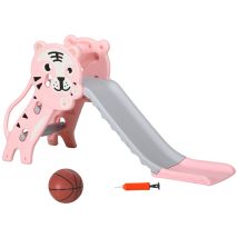 Aiyaplay Scivolo Per Bimbi 18-36 Mesi Con Canestro Basket Laterale Rosa Grigio