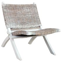 Poltrona Relax Bassa Seduta Decorativa In Rattan Kubu Naturale E Mogano Bianco Massello Fal02003