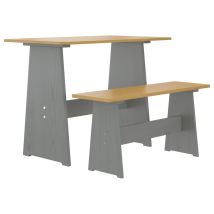 Sjlerst - Mesa De Comedor Con Banco Reine Madera Maciza Pino Marrón Gris Vidaxl