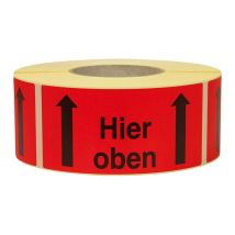 Transpak - Warnetiketten Maße 145x70mm Papier Rot Hier Oben