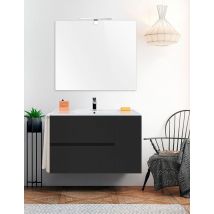 Conjunto De Baño Suspendido Itaca- 2 Cajones Y Una Puerta - 7 Colores Distintos -15 Medidas - Incluye Mueble, Lavabo Y Espejo - Grafito 60 X 45 Cm