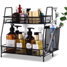 Organiseur De Comptoir De Salle De Bain, Organiseur De Chambre À Coucher, Étagère À Épices De Comptoir De Cuisine Avec Petit Panier (noir)