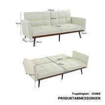 Canapé-lit Futon Moderne Du Milieu Du Siècle En Lin Mélangé, 146 Cm De Large, Dossier Réglable En 5 Positions Et Accoudoirs Fixes, Pieds En Métal, 