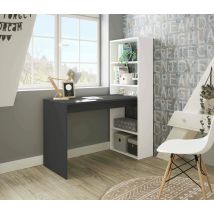 Schreibtisch Denton, Wendeschreibtisch Mit Bücherregal Mit 5 Böden, Studier- Oder Bürotisch Für Pc-buchhalter, Cm 120x53h144, Weiß Und Anthrazit