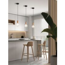 Lámpara de mesa KOPA negra mate E27 madera natural – Diseño moderno y elegante – Ideal para iluminar tu hogar