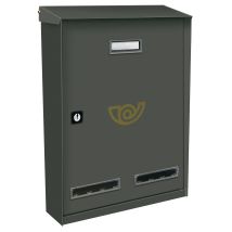 Alubox Briefkasten Mod. Sirio – Stahl – Grau – 280 mm x 110 mm x 385 mm – Zylinderschloss mit 2 Schlüsseln