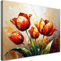 Wandbild Für Das Wohnzimmer Rote Tulpen Auf Beigem Abstrakten Hintergrund 100x70 Cm