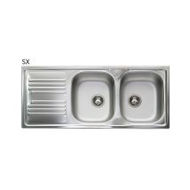 Einbauspüle aus Edelstahl mit 2 Becken – Abmessungen 1160 x 500 mm – Schüsselhöhe 150 mm – Ablaufloch 90 mm – Inklusive Korbabläufe