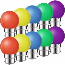 10er-pack B22 2w Led-glühbirnen, Energiesparende Farbige Glühbirne, Weihnachtsbirne, Lichterkette Rot, Gelb, Blau, Grün, Lila, (entspricht 20w) [