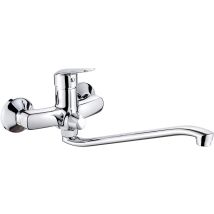 Grifo Mural Para Lavabo Con Caño Extendido Y Conexión Para Manguera, Cromado Bmo 056m