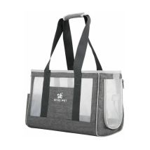 Cat Carrier Bag, Breathable Foldable Dog Carrier Bag With Comfortable Thickened Cushion For Travel By Train, Car, Restaurant, Airplane, Gray Oxford 