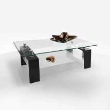 Ares - Tavolino In Laminato Larice Nero E Piano In Vetro Cm 110x60 H. 40