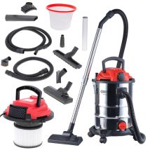 Cr 7045 Aspirador Industrial Profesional Con Toma De Corriente, Aspiradora Seco Y Húmedo, Función Soplado, Aspira Cenizas, 25 Litros, 4 Filtros, 3400w