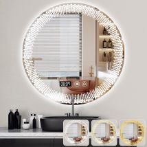 Badezimmer Spiegel Mit Beleuchtung, Ultrixe Rund 70cm Led Badezimmerspiegel Wandspiegel Mit Uhrzeit Und Touch Schalter, Dimmbar,warmweiß/ Kaltweiß/ 