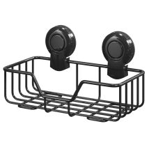 Showerdrape - Suctionloc Black Steel Suction Wall Mounted Rectangular Basket