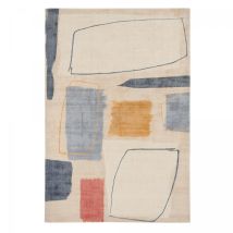 Scion - Tapis Salon Et Chambre En Laine 250x350 Beige Et Bleu Fait À La Main