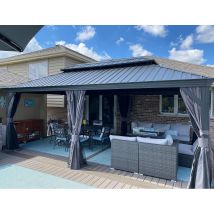 Purple Leaf - Tonnelle De Jardin Extérieur Pergola Aluminium Avec Moustiquaire Et Rideaux Pavillon De Jardin À Double Toit Acier Galvanisé, 7.32 X 