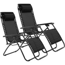 Groundlevel – Zero Gravity Reclining Garden Chairs – Adjustable Headrest – Foldable – Stylish Black and Silver
