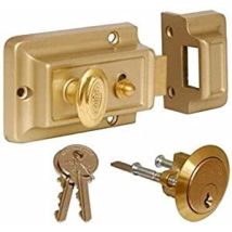 Night Latch Door Lock With 3 Keys - Polished Brass Gate Lock Extra Security Front Door Lock Fixings Backset Cylinder Safety For Gate, Door, Shed, 