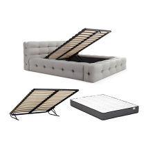 Pascal Morabito - Letto Con Contenitore Trapuntato 160 X 200 Cm Tessuto Chiné Grigio + Materasso - Leruco Di