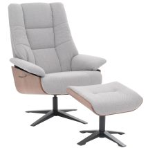 Poltrona Relax Mca Con Poggiapiedi Hhg-242, Sedia Reclinabile, Tessuto Bouclé Legno, Grigio