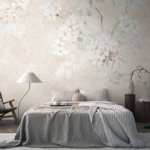 Photo Wallpaper Profhome 399191 Hot Embossed Non-woven Wallpaper Smooth With Floral Pattern Matt Beige Cream Grey White 3.71 M X 2.8 M