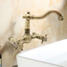 Retro Antik Wandarmatur Mit Kreuzgriffen Mischbatterie Wandmontage Wasserhahn Bad Küchenarmatur Mit Heißes Kaltes Wasser Anschlussschläuchen