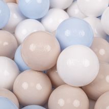 Kiddymoon Plastikbälle 7 Cm, Pastellbeige-pastellblau-weiß, 100er-set