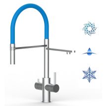 Rubinetto 5 Vie Miscelatore Lavello Cucina In Acciaio Inox Spazzolato - Canna Azzurra Movibile E Doccia 2 Getti Staccabile - Acciaio Chirurgico Aisi 