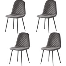 Ainpecca - 4x Grey Dining Chairs Velvet Padded Seat Metal Legs Kitchen Home Office Uk