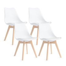 Set Di 4 Sedie - Bianco - Stile Scandinavo - Gambe In Legno (4 Sedie Per Confezione)