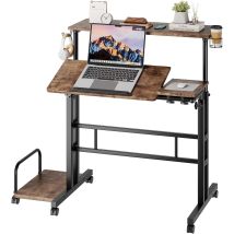 Dripex Table Informatique Bureau D'Ordinateur Portable Hauteur Réglable Avec Roulettes Et Plateau Inclinable 80 X 60 Cm Table D'Appoint Pour La Maison
