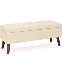 Banc De Rangement De 110 Cm Bealife Banc De Lit Rembourré 2 En 1 Repose-pieds En Bois Réglable Tissu En Lin Pour Chambre Couloir Entrée Beige