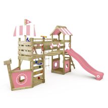 Torre Gioco Stormflyer Con Altalena E Scivolo, Casa Sull albero Con Sabbiera, Scala E Accessori Da Gioco - Rosa Pastello - Wickey