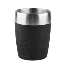 Isolierbecher Travel Cup – Edelstahl rostfrei – Silikon-Ummantelung – Höhe 10,5 cm – Durchmesser 7,5 cm – Gewicht 0,205 kg – Farbe schwarz