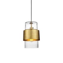 Merano Palermo Plafonnier Suspendu Mince, Plaque En Laiton Martelé, Verre Transparent Texturé