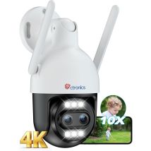 Ctronics Caméra De Surveillance Extérieure 4k Zoom Hybride 10x, Wifi 2,4/5ghz, Détection Humain/véhicule/animal, Suivi Auto, Vision Nocturne Couleur