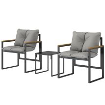 Table Et Chaises Extérieur 3 Personnes Métal Coussins Épais Multicolore